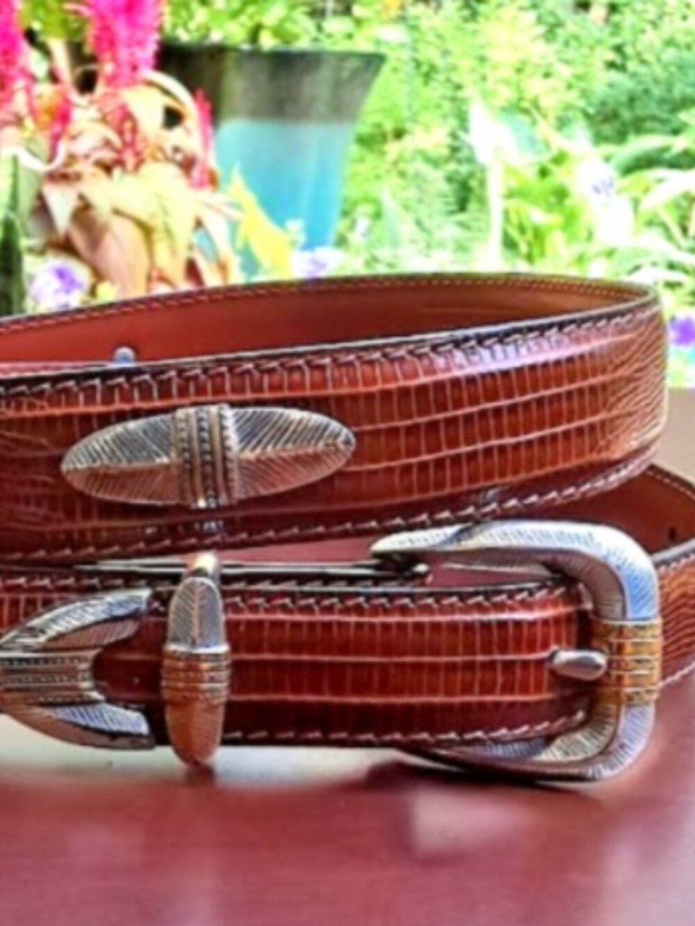 Bill Adler Studio Brown Western Belt Leather Belt Silver Conches Size 42